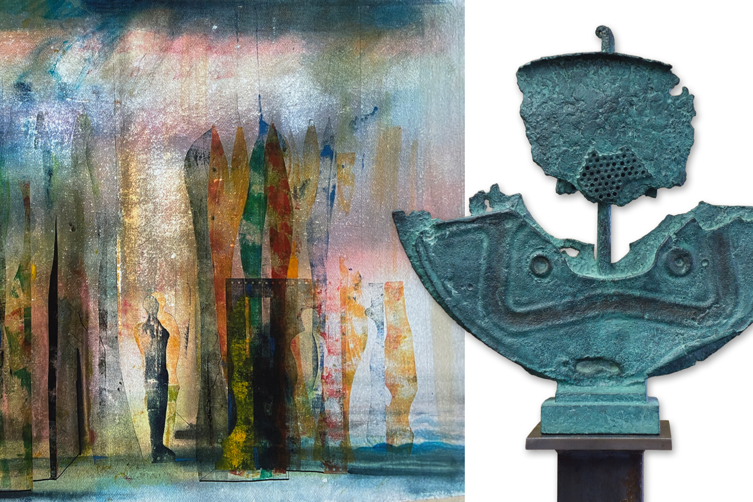 Ausstellung KWW Frick-Vogt. Gerd Frick, Farbgrafik. Katharina Vogt, Maskenboot  